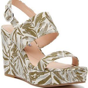 CHARLES DAVID Tropical Leaf Print Wedge Heels 11